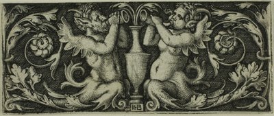Ornamento con dos tritones, de Cuatro viñetas de Hans Sebald Beham