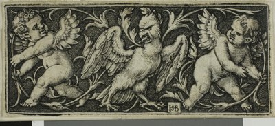 Ornamento con un águila y dos genios, de Cuatro viñetas de Hans Sebald Beham