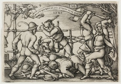 Riña de campesinos, lámina 9 de La fiesta de los campesinos o los doce meses de Hans Sebald Beham