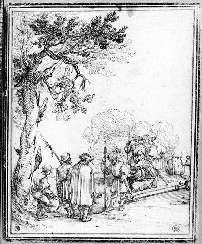 Campesinos y soldados comerciando de Hans Sebald Beham