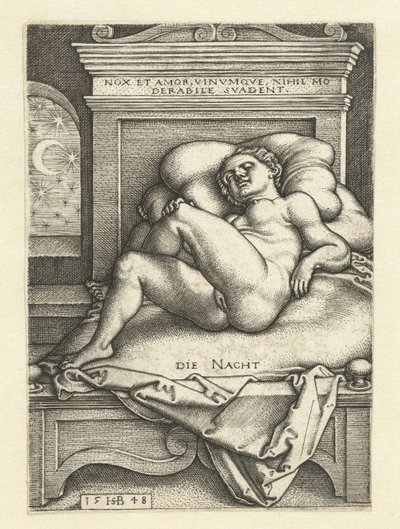 Mujer desnuda durmiendo como la Noche
Esa noche (título en el objeto) de Hans Sebald Beham