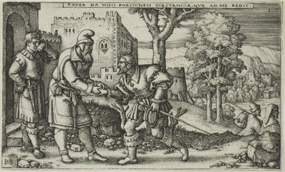 La partida del hijo pródigo, primer plato de La historia del hijo pródigo de Hans Sebald Beham