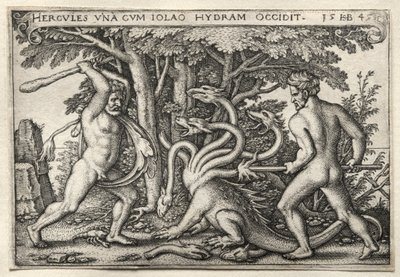 Los trabajos de Hércules: Hércules matando a la Hidra de Lerna, 1545 de Hans Sebald Beham