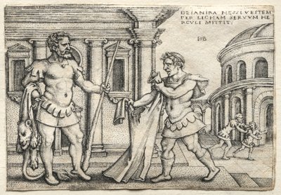 Los trabajos de Hércules: Hércules recibiendo la prenda empapada en la sangre de Neso de Hans Sebald Beham