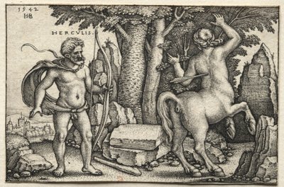 Los trabajos de Hércules: Hércules disparando a Neso, 1542 de Hans Sebald Beham