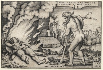 Los trabajos de Hércules: Hércules en su pira de Hans Sebald Beham