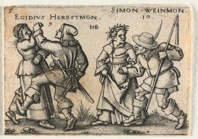 La boda campesina o los doce meses: 9-Egidius Herbstmon 10-Simon Weinmon de Hans Sebald Beham