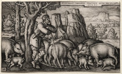 The Prodigal Son:  Tending Swine de Hans Sebald Beham