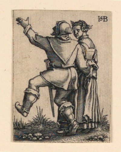 La procesión de bodas: Pareja bailando a la izquierda de Hans Sebald Beham