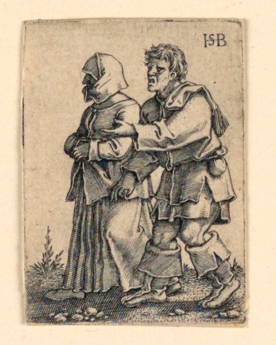 La procesión de la boda: Pareja caminando a la izquierda, mujer con sombrero de Hans Sebald Beham