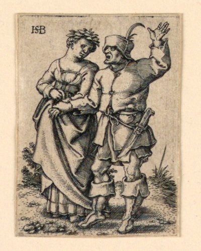 La procesión de bodas: pareja caminando a la izquierda, mujer con corona de flores de Hans Sebald Beham