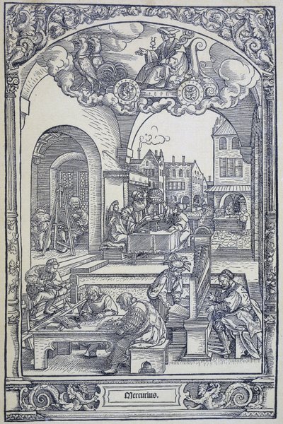 El planeta Mercurio y artistas, eruditos y técnicos, c1535 (grabado) de Hans Sebald Beham