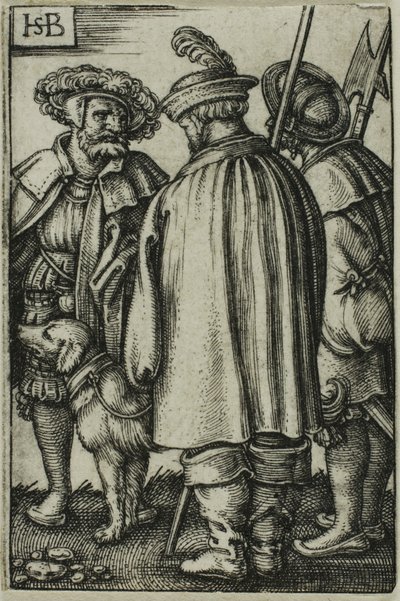 Tres soldados y un perro de Hans Sebald Beham