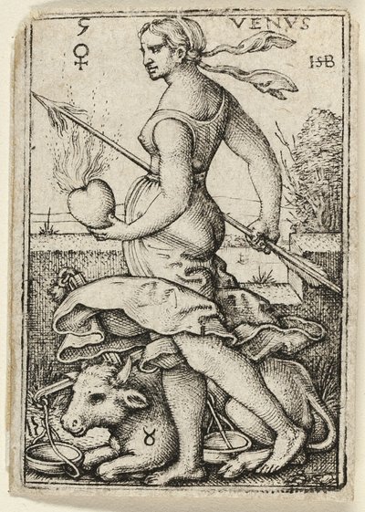 Venus, lámina cinco de Los siete planetas con los zodíacos de Hans Sebald Beham