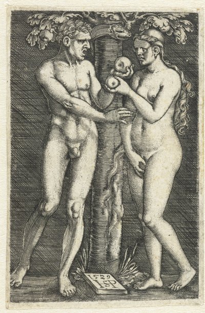 Tentación de Adán y Eva en el Paraíso de Hans Sebald Beham