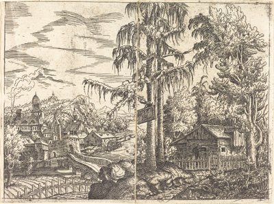 Paisaje con Vista de una Cabaña de Granjero y una Ciudad Cerca de un Río de Hans Sebald Lautensack