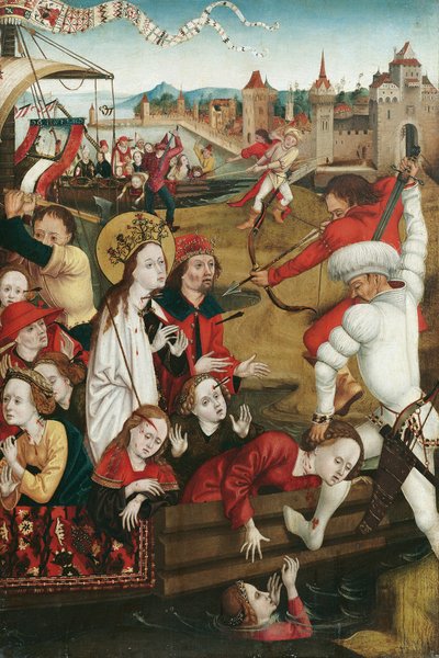 martirio de san Úrsula y sus compañeras (anverso); Mitad inferior de la figura de un santo (reverso) de Hans Siebenbürger