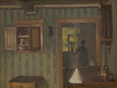 Interior con una niña pequeña de Hans Smidth