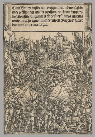 Segunda rebelión flamenca, lámina 10 de Escenas históricas de la vida del emperador Maximiliano I del Arco Triunfal de Hans Springinklee