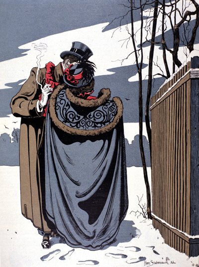 En la nieve, escena galante de Hans Stubenrauch