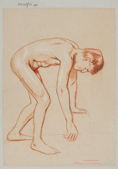 Desnudo de un joven inclinado hacia delante, visto de perfil de Hans Thoma