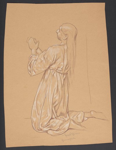 Kniende Maria Magdalena, verso: Konturwiederholung derselben Komposition de Hans Thoma