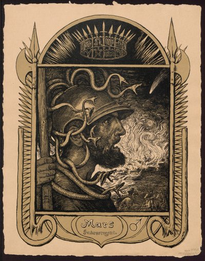 «Mars Jahrersregent». Marte como señor del año. Bocetos para el «Calendario eterno en imágenes», parte II (Immerwährender Bilderkalender) de Hans Thoma