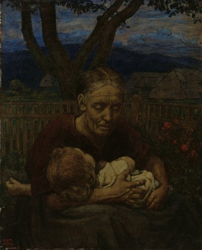 Madre e hijo en un jardín de Hans Thoma