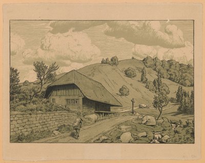 Paisaje rural con un caminante de los alrededores de Happach en la Selva Negra de Hans Thoma