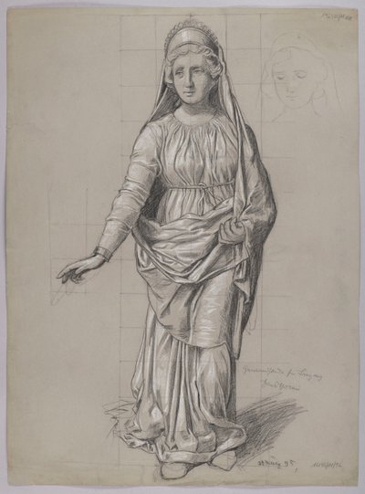 Proyecto de vestuario para Fricka, verso: boceto de vestuario para una valquiria de Hans Thoma