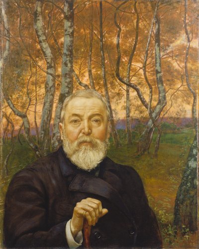 Autorretrato ante un bosque de abedules de Hans Thoma