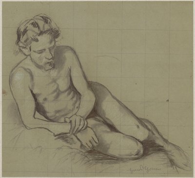 Estudio de un hombre desnudo recostado sobre el lado derecho de Hans Thoma