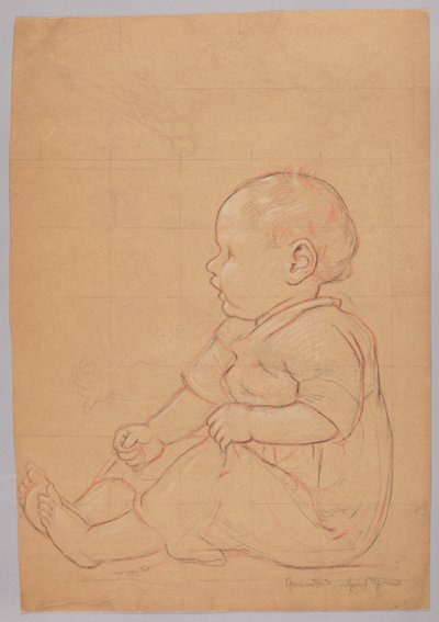 Estudio de un niño sentado, verso: un anciano sentado sobre una piedra de Hans Thoma