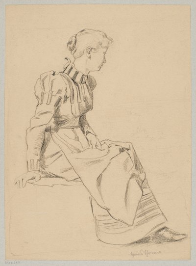 Estudio de una joven sentada con vestido largo de Hans Thoma