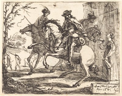 Tres jinetes frente a una posada de Hans Ulrich Franck