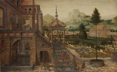 Jardines de Palacio con el pobre Lázaro en primer plano de Hans Vredeman de Vries