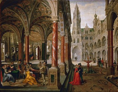 Palacio con músicos por Hans Vredeman de Vries de Hans Vredeman de Vries
