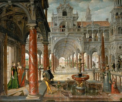Palacio con visitantes distinguidos de Hans Vredeman de Vries