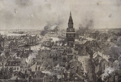 El bombardeo de Dunkerque (litografía) de Hans W. (after) Schmidt