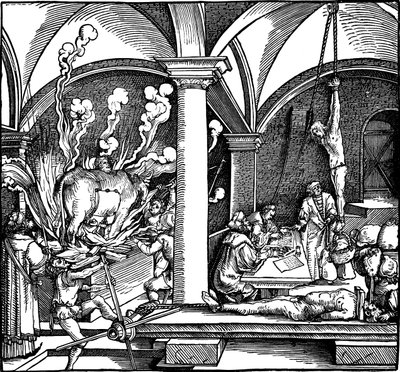 Tortura. Ilustración del libro Phisicke Against Fortune de Petrarca, 1532 de Hans Weiditz the Younger