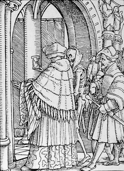 La Muerte y el Canónigo, de La Danza de la Muerte, grabado por Hans Lutzelburger, c.1538 de Hans after Holbein the Younger