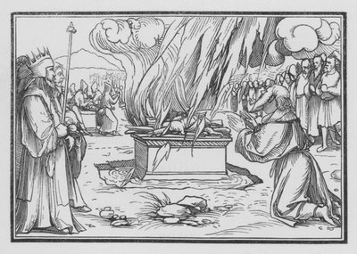 Elías ora y es respondido por fuego del cielo, 1 Reyes XVIII, 38 de Hans after Holbein the Younger