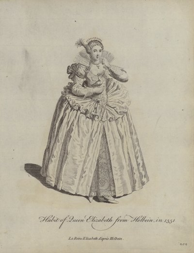 Hábito de la Reina Isabel de Holbein en 1551 de Hans after Holbein the Younger