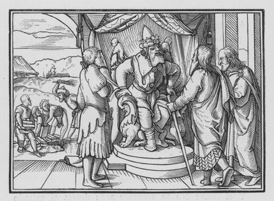 El faraón reprende a Moisés y Aarón por su mensaje, Éxodo V, 2 de Hans after Holbein the Younger