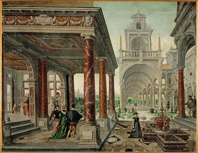 Arquitectura palaciega con elegante compañía (óleo sobre lienzo) de Hans or Jan Vredeman de Vries