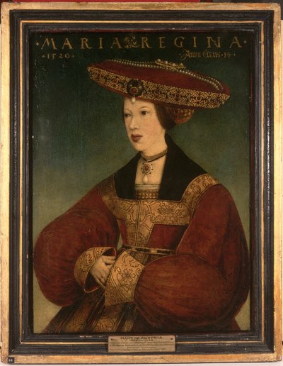 María de Austria, c.1520 (óleo sobre pergamino sobre tabla) de Hans or Johan Maler
