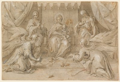 La Madonna Entonizada con San Juan Bautista y San Juan Evangelista de Hans von Aachen