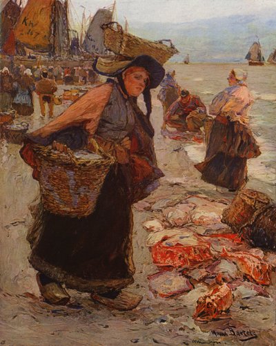 Mercado de pescado holandés (litografia en color) de Hans von Bartels