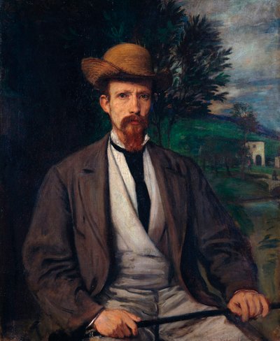 Autorretrato con sombrero amarillo. Pintura de Hans von Marées de Hans von Marées