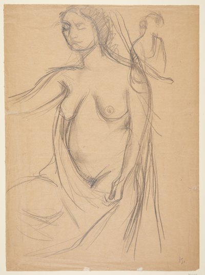 Modelo femenino, tres cuartos de perfil hacia la izquierda, cortada a la altura de las rodillas, y un pequeño estudio de modelo de Harald Giersing